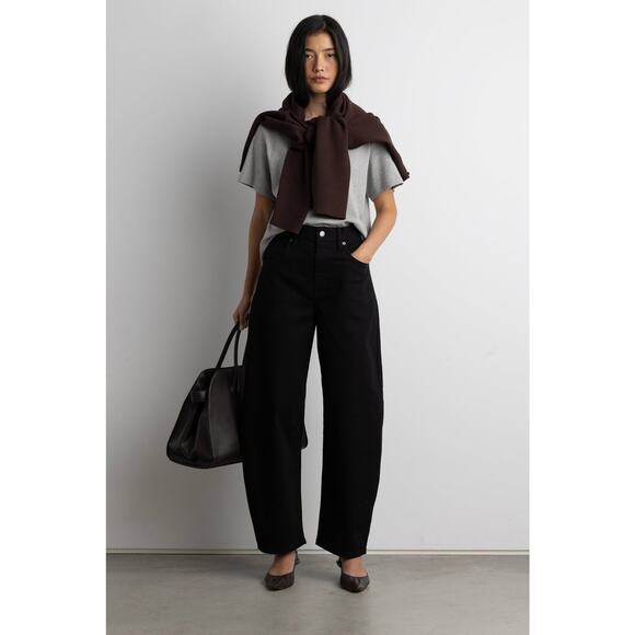 Oak + Fort Cropped Length Twill Barrel Leg Pant - S Black - Picture 1 of 4